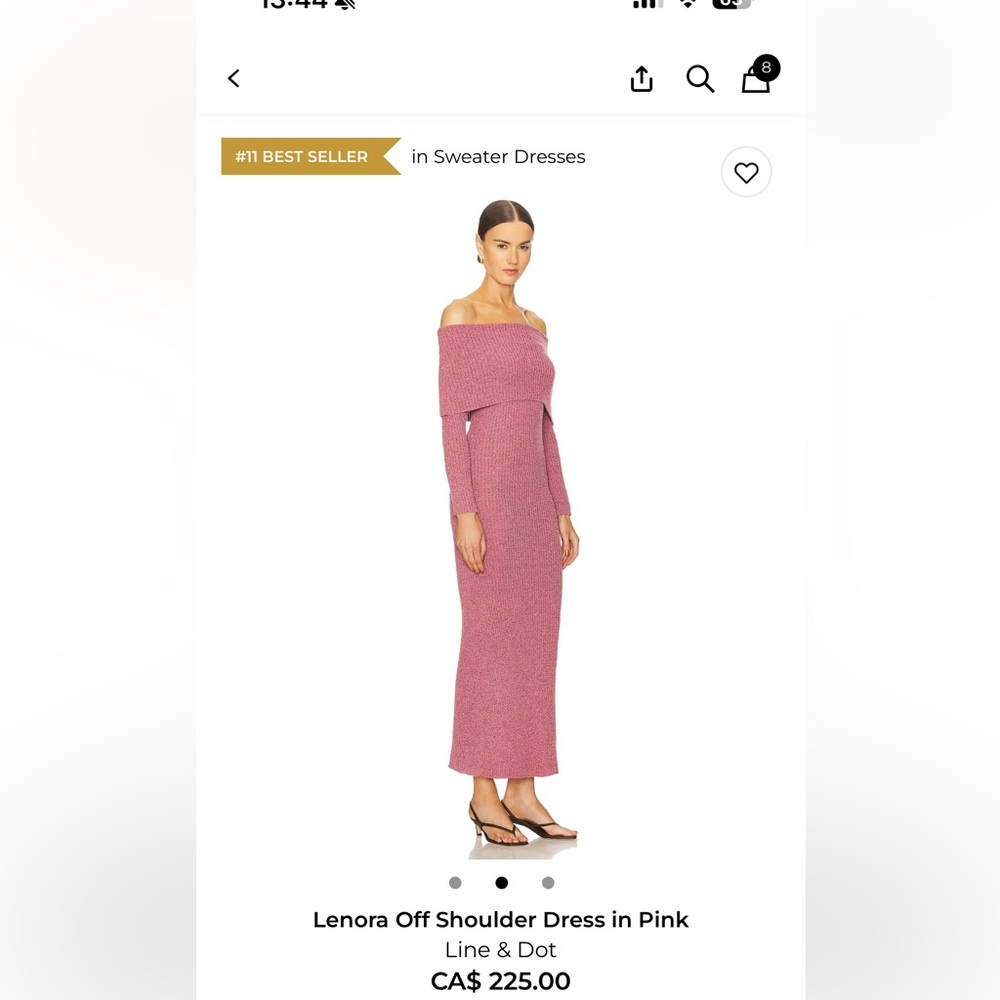 Line & Dot Off-Shoulder Pink Long Sleeve Dress